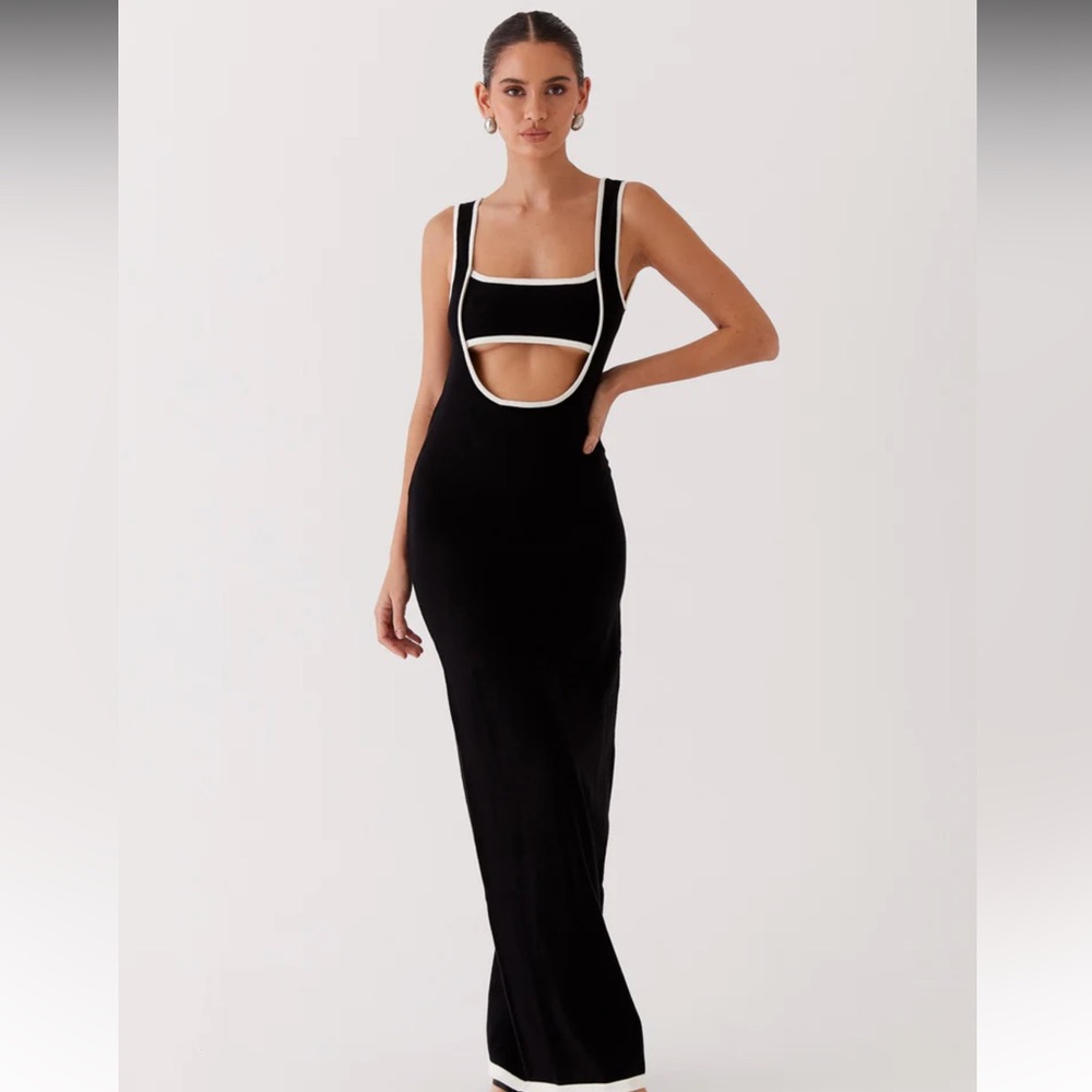 Peppermayo Black Backless Dress with White Accents